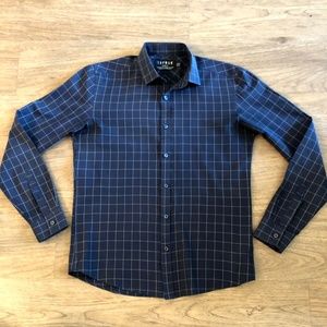 Topman Checkered Navy Dress Shirt - Size M